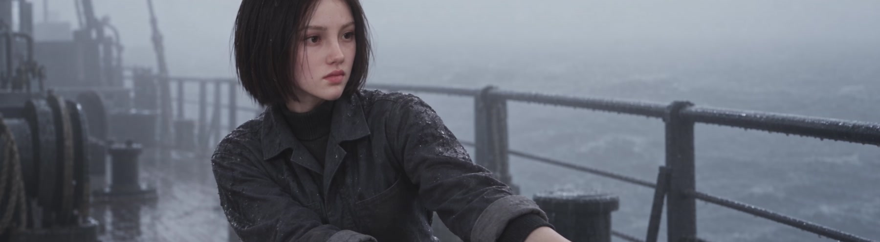 A woman on the deck beside the railing