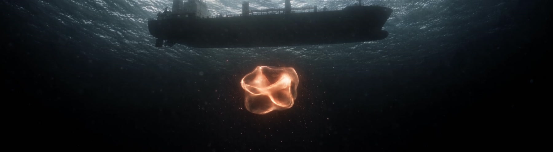 A warm light beneath the hull of the boat
